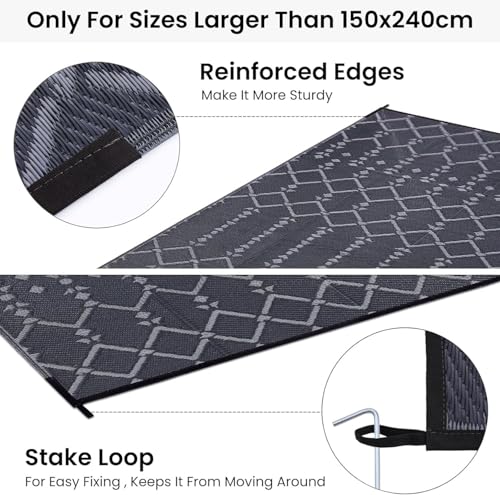 Homaxy Outdoor Rug, 180 x 270 cm, Waterproof Reversible Plastic Straws, Boho Outdoor Rug, Floor Mat for Patio, Garden, Deck, Picnic, Beach, Camping