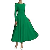 BTFBM Fall Dresses for Women 2026 Trendy Boat Neck Long Sleeve A Line Flowy Knit Loose Casual Elegant Party Maxi Dress
