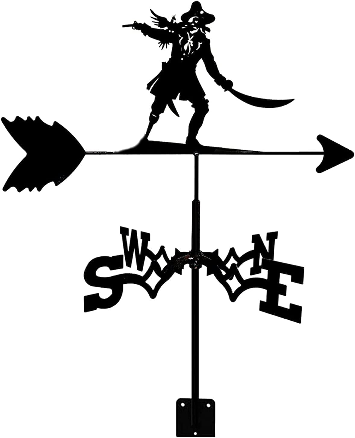 Weathervanes - UYBAG Pirate Weathervane Farmhouse Weather Vane Roof Mount Wind Direction Indicator Kit Outdoor Metal Bracket Weathercock for Cupolas Garden Yard Decoration