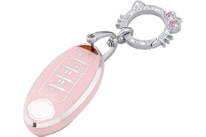 Pangpai Pink Key Fob Cover for Nissan, Soft TPU Key Protection with Keychain Fit for Altima Rogue Sentra Pathfinder Frontier Maxima Titan Murano Kicks Juke Versa Armada GTR 5 Buttons