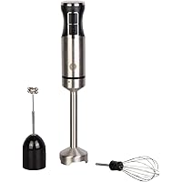 MasterChef Immersion Blender Handheld with Electric Whisk & Milk Frother Attachments, Hand Held Stainless Steel Stick Emulsif