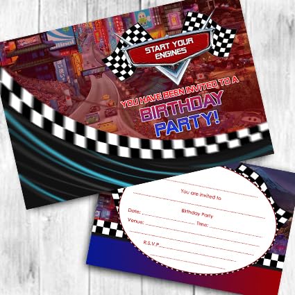 Cars Invitations (WRITE ON) Birthday Party Invites Double Sided (Pack of 15)