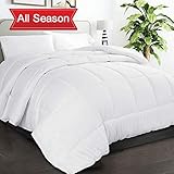 TIBOON All Season Soft Down Alternative Quilted Comforter with Corner Tabs Reversible Duvet Insert Hotel Collection Microfiber Fill Warm Fluffy Hypoallergenic (White, Full/Queen(88x88 Inch))