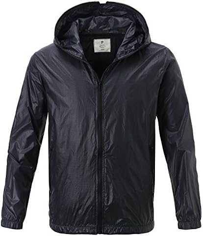 MAJECLO Men's Lightweight Sports Windbreaker Jacket Zip-Up Hoodie(Navy,XX-Large)