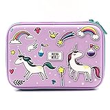 Purple Rainbow Unicorns Girls Big Hardtop Pencil Case with Compartment - Cute School Stationery Supply Organizer Box Pen Holder for Kids Children Toddlers