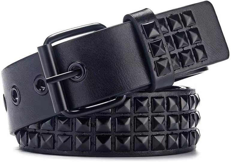 Punk Leather Belt,Women Men Goth Pyramid Studded Square Beads