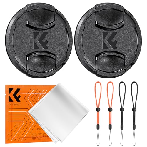 K&F Concept 40.5mm Front Lens Cap Cover 2 Pack, 5-in-1 Snap-on Lens Cover with 2 Anti-Loss Keeper and 1 Microfiber Cleaning Cloth, Compatible with Canon Nikon Sony Camera Lenses with 40.5mm Thread