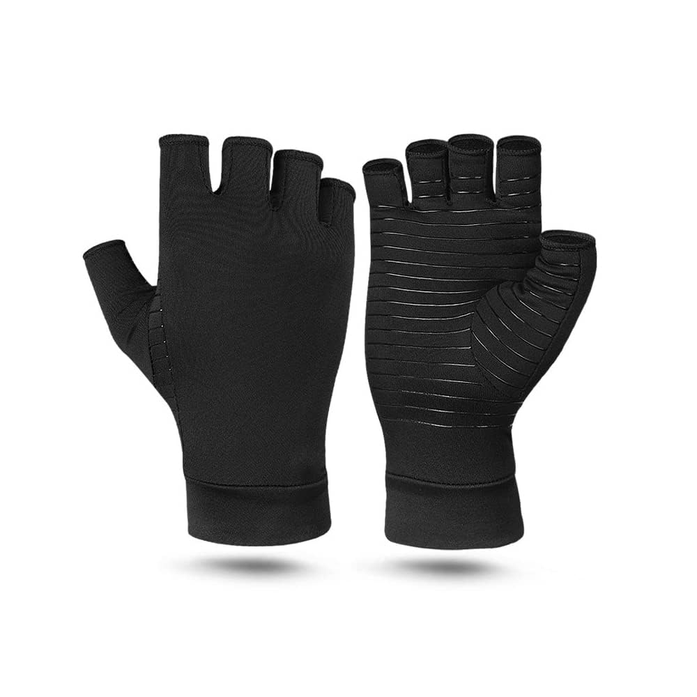 TOFBS 1 Pair Copper Compression Arthritis Gloves for Women & Men, Fingerless Glove Hand Wrist Support for Carpal Tunnel, Arthritis, RSI, Tendonitis, Hand Pain Relief (XL)
