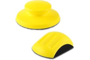 LEONTOOL 2 Pcs 5 Inches Hand Sanding Block Hook and Loop Sanding Block Round and Mouse Hand Sanding Block for Wood Furniture 