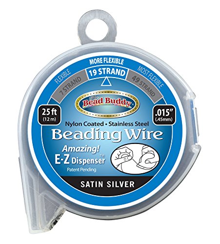 Bead Buddy 19 Strand Bead Stringing Wire, Satin Silver, 25 Feet In Length By 0.15 Inches-Strong, Flexible And Durable Beading Wire-Great Bracelet Making And Necklace Wire For Beading