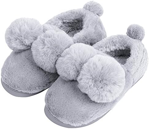 UIESUN Unisex Cute Ball House Slippers Winter Soft Plush Bedroom Indoor Slipper Shoes for Lovers Grey 36/37