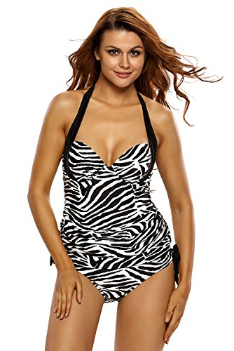 Aleumdr Women's Tankini Triangle Briefs Swimsuit Halter Printing Strips