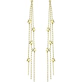 555Jewelry Stainless Steel Dangle Drop Long Sparkly Stars Earrings for Women