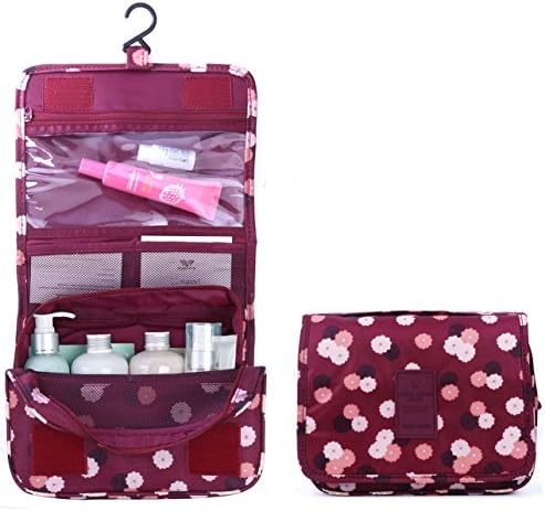 IWin Mall Toiletry Bag Multifunction Cosmetic Bag Portable Makeup Pouch Waterproof Travel Hanging Organizer Bag for Women Girls (Wine Red)