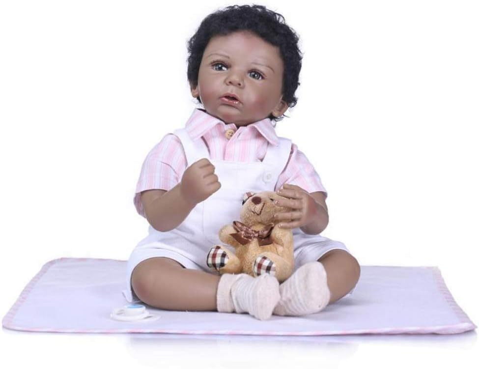Prezzo NACHEN Reborn Bambino Bambole Nero Pelle Morbida Silicone Vinile Kid Playmate Realistico Giocattolo Appena Nato 55cm,color1,55cm Offerte