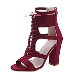 Creazrise Women's Cut Out Lace Up High Heel - Open