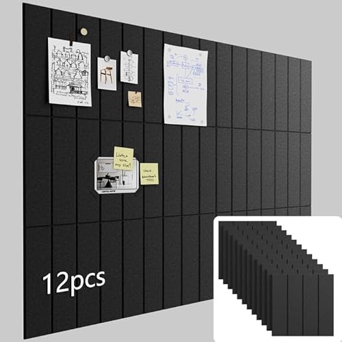 Babenest 12Pack Felt Bulletin Board, Large 47"x35" Double-Sided Available Cork Board Alternative, DIY Bulletin Pin Board with Removable Adhesive Tabs for Office School Home Wall (Black and White)