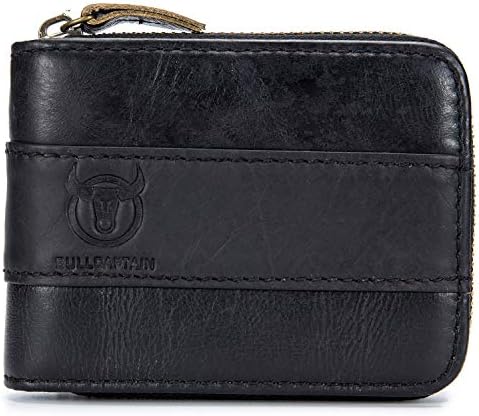 Men Genuine Leather Wallets Short Zipper Bifold RFID Blocking Wallet for Man