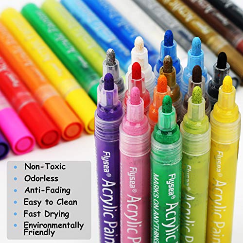 Acrylic Paint Pens, Fabric Paint Markers Kids Art Craft Supplies Rock Painting Kit for Glass Rock Ceramic Metallic Wood Leather Chalkboard Permanent Marker Painting Supplies Water Based 14 Colors Set