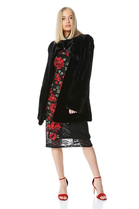 Roman Originals Damen Swing-Mantel Kunstpelz - Damen Weiche, warme, luxuriöse, glamouröse Herbst- und Wintermäntel mit Langen
