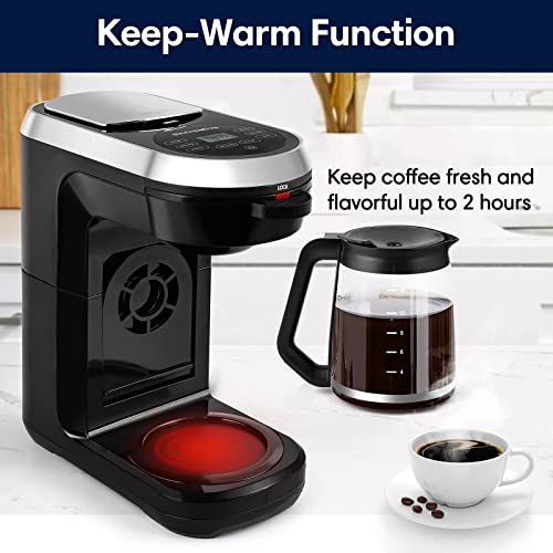 Dual Brew Coffee Maker, 12 Cup Programmable Coffee Machine and Single Serve Brewer with Glass