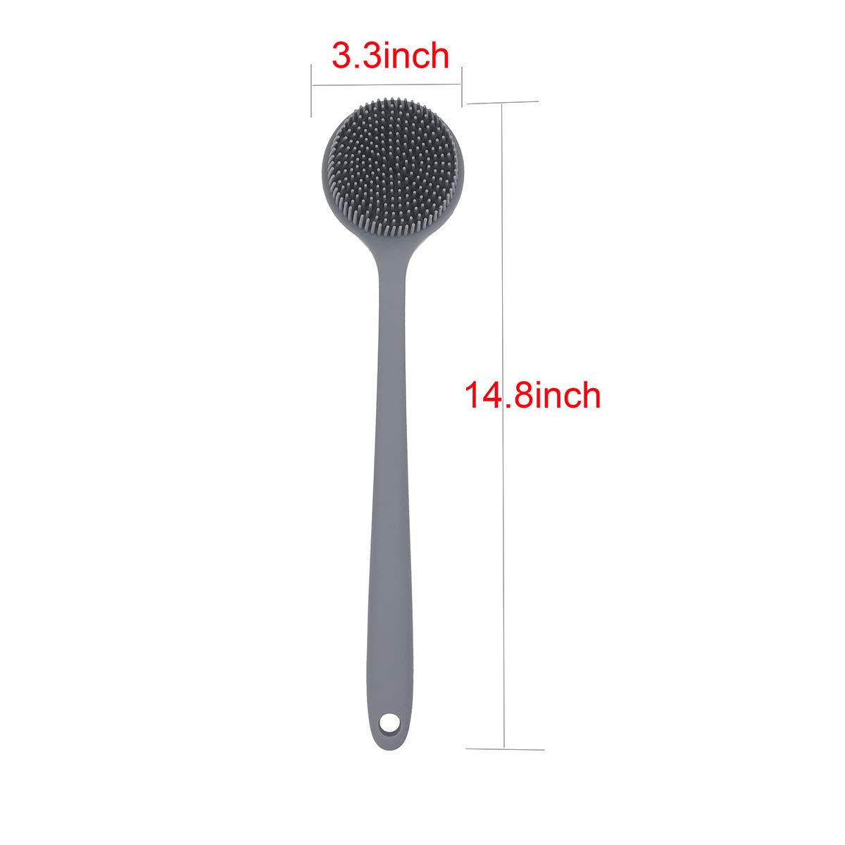 DNC Soft Silicone Back Scrubber Shower Bath Body Brush with Long Handle, BPA-Free, Hypoallergenic, Eco-Friendly (Gray) : Beauty