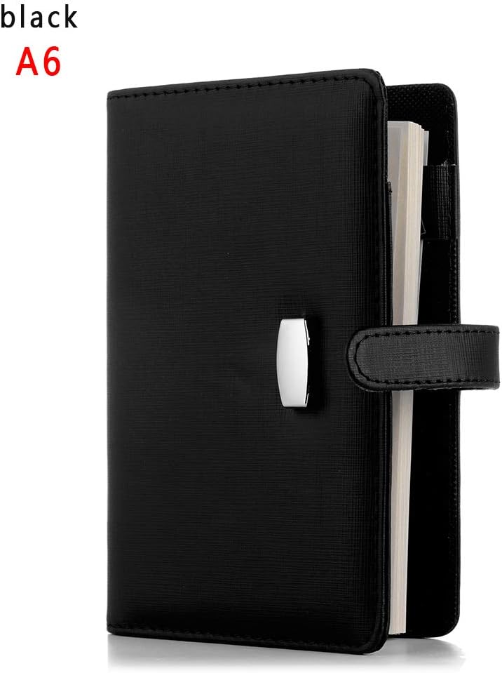 A6/A7 Leather Notebook, Refillable Journal, Leather Binder Diary, 6 Ring Fashion Writing Notebook, 190 Lined Beige Pages(A6,Black)