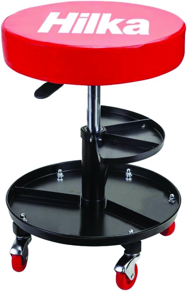 Hilka 82620100 Mechanic's Seat with Storage, Black and Red