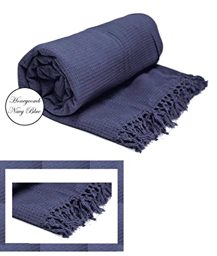 Waffle/Honeycomb 100% Cotton Woven Chair, Sofa, Bed Blanket & Throw (Chair : 127cm x 152cm, Navy Blue)