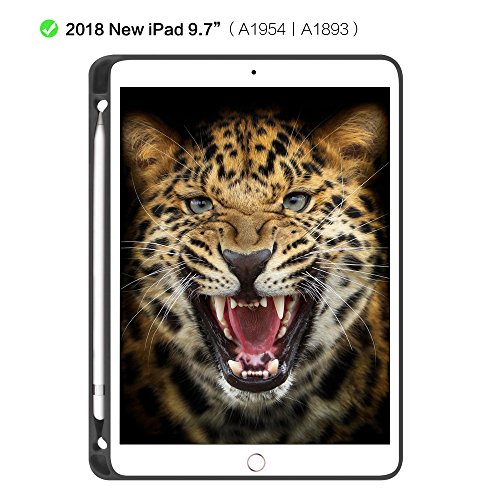 New iPad 9.7 Case 2018 with Pencil Holder,Flexible Soft TPU 6th Generation case Slim-Fit Trifold Stand Folio Smart Cover for the new 9.7 inch Apple iPad 2018 only.Grey