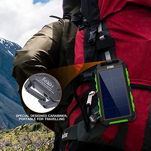 Solar Power Bank 10000mah, Ryoko Portable Solar Charger Ipx4 Waterproof Phone External Battery