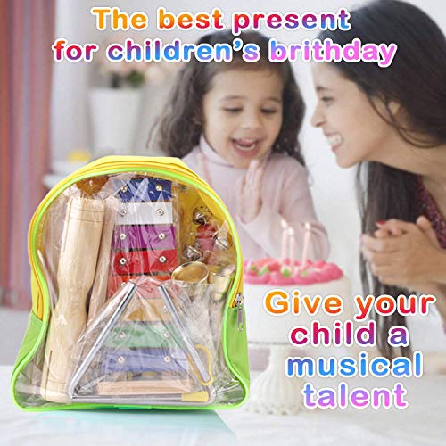 21 Pcs Toddler Musical Instruments Kit - Percussion Instruments Toy for Kids Preschool Educational, Musical Toys Set for Boys and Girls with Storage Backpack - 12 Types