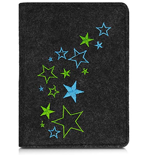 kwmobile-Passport-Holder-with-Card-Slots-Felt-Passport-Cover-Protective-Case-Travel-Wallet-for-Men-Women-Star-Mix-Light-GreenBlueDark-Grey
