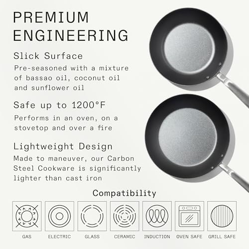 Made In Cookware - 2 Piece (Includes 10",12") Seasoned Carbon Steel Frying Pan - Professional Cookware - Made in Sweden - Induction Compatible