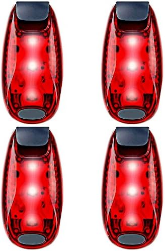 3 Modes LED Safety Lights 4 Packs Clip on Strobe Running Cycling Dog Collar Bike Tail Warning Light High Visibility Accessories for Reflective Gear (Red)
