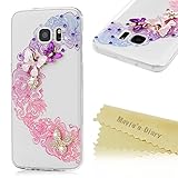 Galaxy S7 Edge Case - Mavis's Diary 3D Handmade Bling Crystal Butterfies Shiny Diamonds Glitter Rhinestones Gems with Lovely Flowers Wreath Pattern Hard PC Cover for Samsung Galaxy S7 Edge
