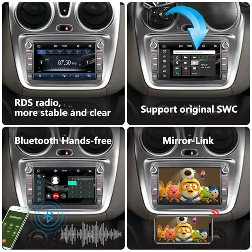 LXKLSZ Car Radio Compatible with CarPlay Wireless/Android Auto for Renault Dacia Duster Sandero Logan Captur Symbol Dokker with Touch Screen IPS/Bluetooth/Mirror Link/FM/AM/USB