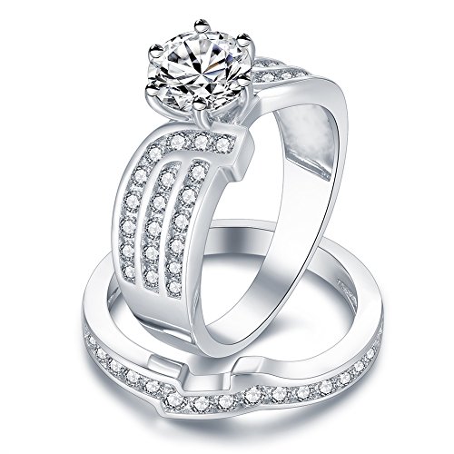 Bridal Set 1.2ct White Round Cubic Zirconia 925 Sterling Silver Wedding Engagement Ring Sets Size 6-10