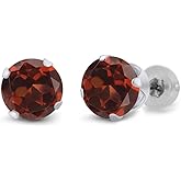 Gem Stone King 14K White Gold Red Garnet Stud Earrings For Women Men (2.00 Cttw Gemstone Birthstone Round 6MM)