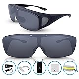 BLUPOND Wrap Around Polarized Sunglasses, Knight Visor Fit Over Goggles for Night Driving Wear Over Prescription Glasses for Women & Men with Flip Up Anti Glare Lenses