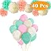 Paxcoo 40pcs Mint and Pink Balloons with Tissue Paper Flower Pom Poms for Baby Shower Party Decorations