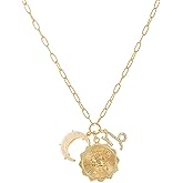 Zodiac Necklaces for Women,14K Gold Zodiac Sign Coin Necklace with Opal Crescent Moon 12 Constellation Astrology