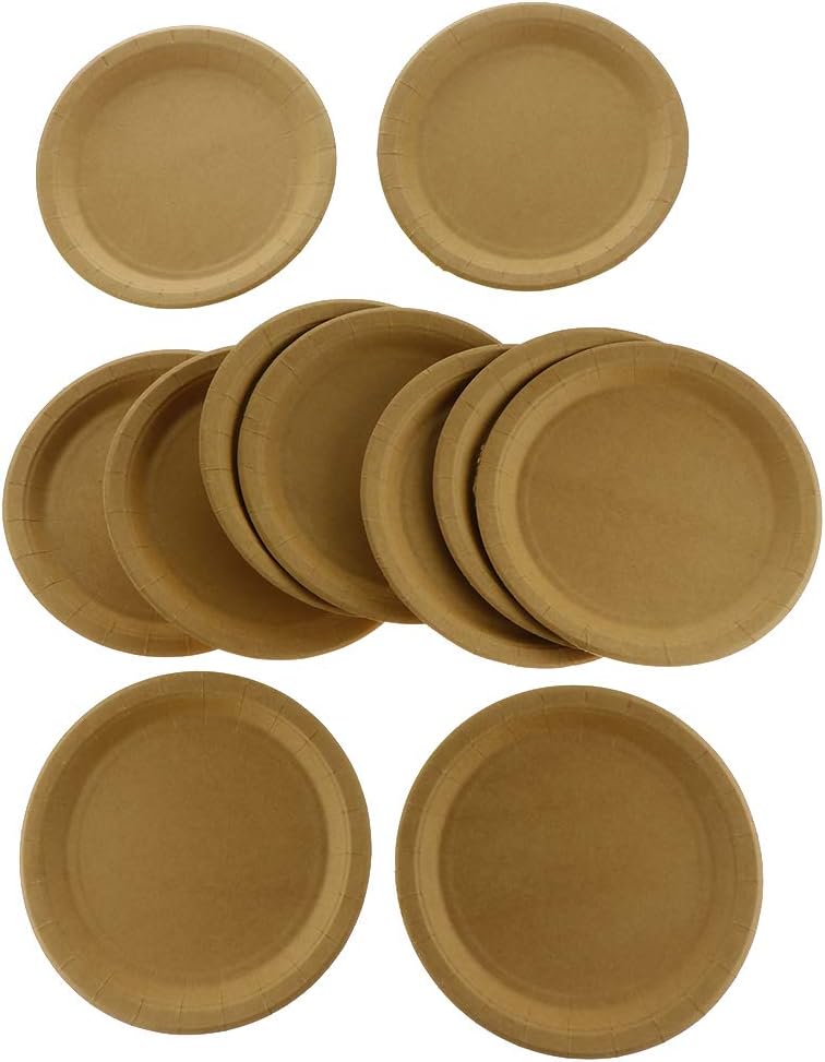 Fenteer Round Paper Plates Disposable Kraft Plates Ideal for Wedding