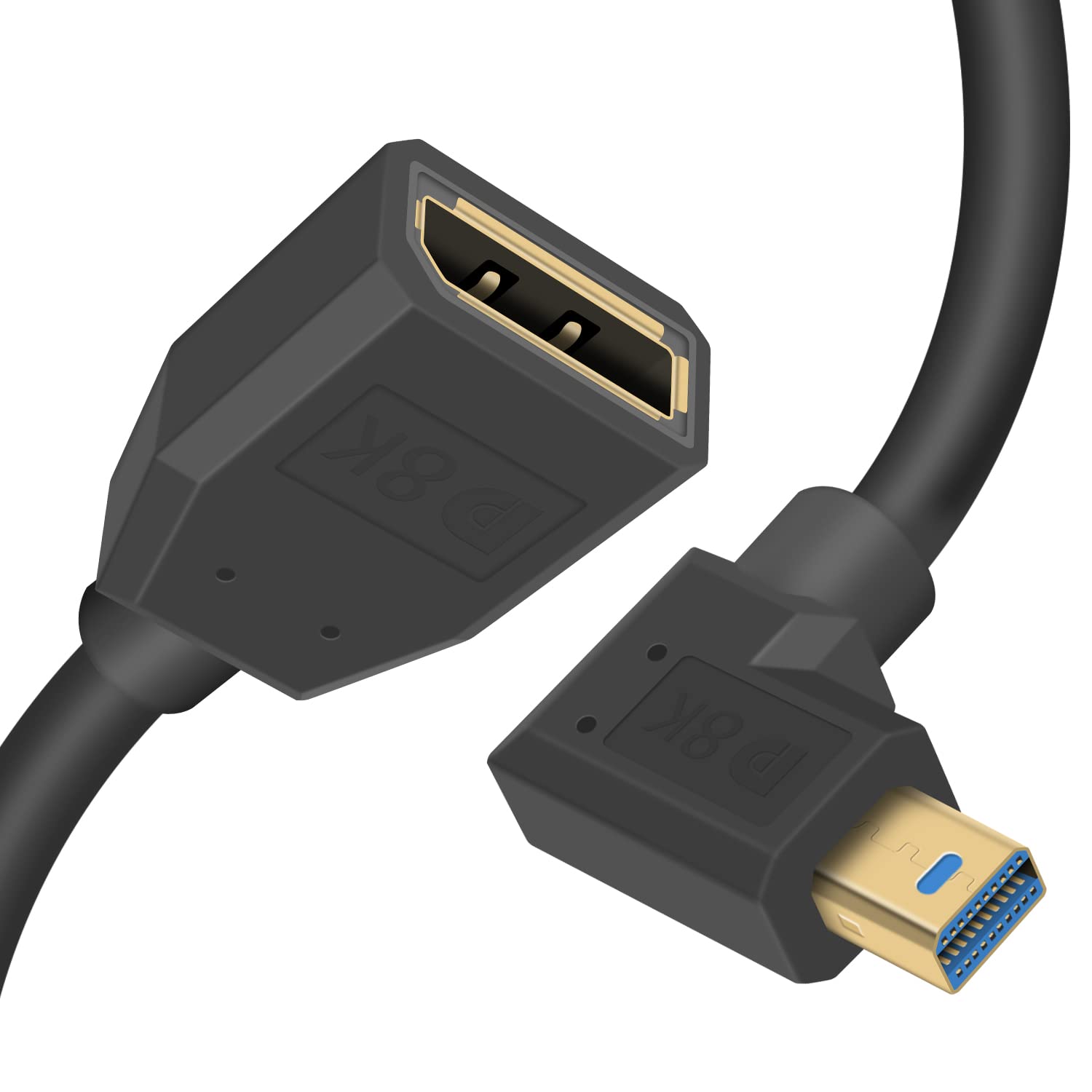Duttek Mini Displayport to Displayport Cable, 8K Mini Displayport Right Angle Male to Displayport Female Extension 1.4 Cable Bi-Directional Transmission Displayport to Mini Displayport Cable 0.3M