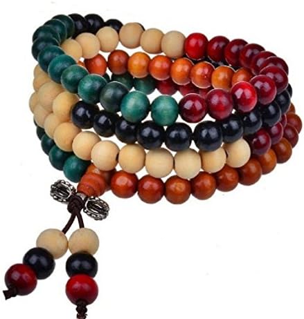 Men,Women's 8mm Wood Bracelet Link Wrist Necklace Chain Tibetan Buddhist Sandalwood Bead Prayer Buddha Mala Chinese Knot Elastic
