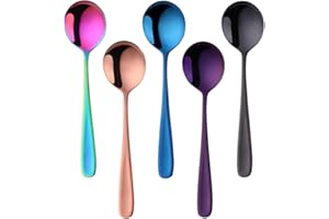 Color ME 10-Piece 18/10 Stainless Steel Round Soup Spoons, 7-Inch Table Spoons for Bouillon