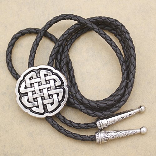 RechicGu Vintage Silver Western Celtic Trinity Cross Knot Leather Rodeo Wedding Necktie Bola Bolo Tie