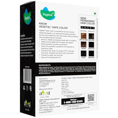 Vegetal Safe Hair Color -Soft Black 100gm - Certified Organic Chemical and Allergy Free Bio Natural Hair Color with No Ammonia Formula for Men & Women