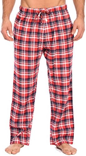 Platinum Sleepwear Men’s Lightweight Woven Pajama Pants (Red/Navy Plaid, L)