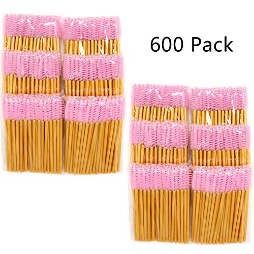 600 Pack Mascara Wands Disposable Lash Brushes for Eyelash Extension Makeup Applicators Bulk, Gold/Pink - Thumbnail 6